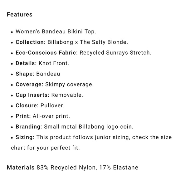 🔥🔥 BILLABONG - Salty Blonde Made Ya Look Knot Bandeau Bikini Top - Picture 15 of 16